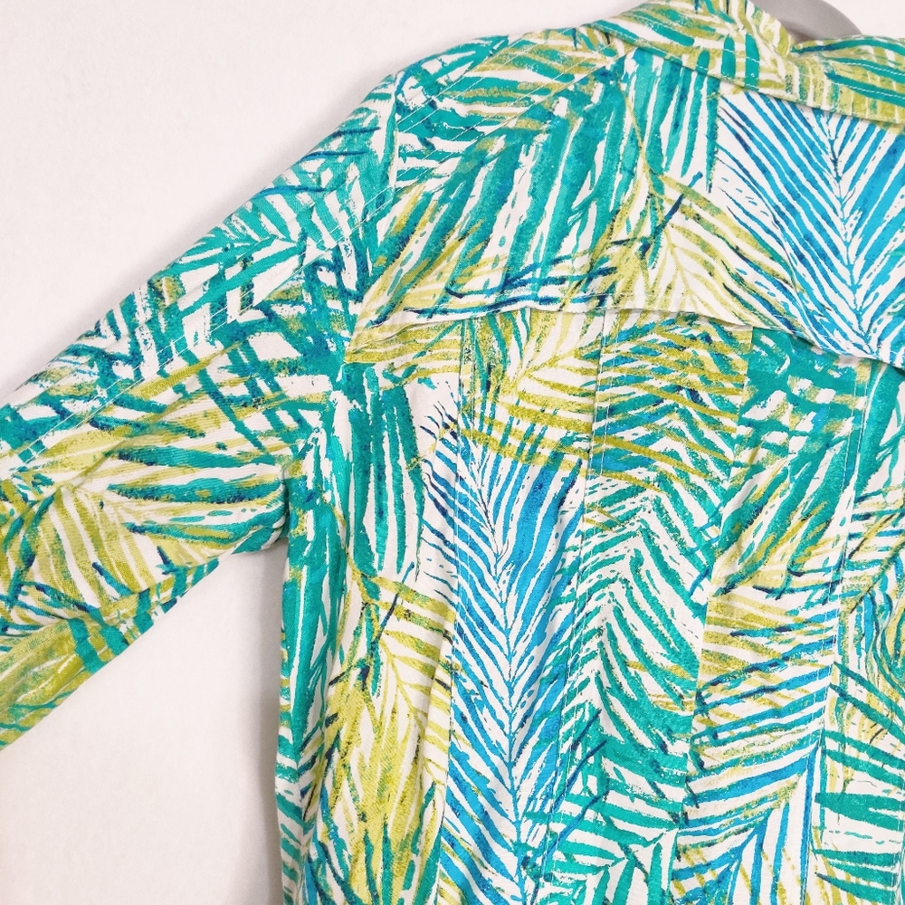 Ruby Rd. Linen Cropped Palm Leaf Printed Jacket - Picture 9 of 14